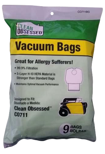 CLEAN OBSESSED CO711 COMMERCIAL CANSITER HEPA BAGS, PACK OF 9