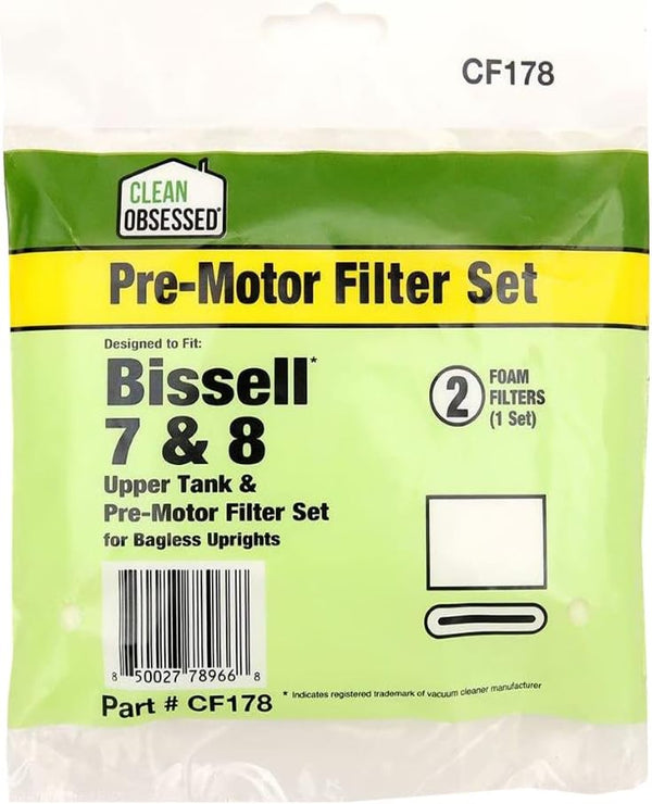 CLEAN OBSESSED REPLACEMENT FILTER DESIGNED TO FIT BISSELL STYLE 7, STYLE 8 & STYLE 14 - INCLUDES 1 SET OF FOAM FILTERS FOR BAGLESS UPRIGHTS