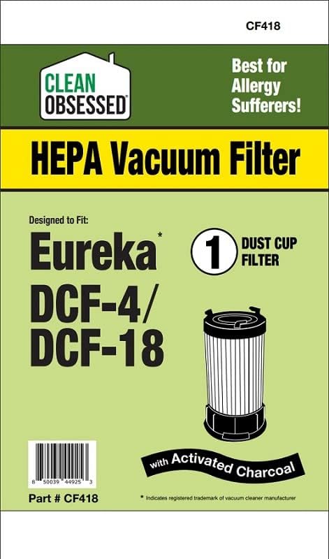 CLEAN OBSESSED REPLACEMENT HEPA VACUUM FILTER FOR EUREKA DCF-4 & DCF-18, 62132, 63073, 61770, 3690, 18505, 28608-1, 28608B-1