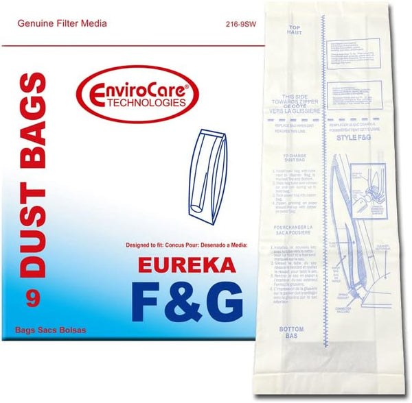 ENVIROCARE PREMIUM VACUUM CLEANER DUST BAGS MADE TO FIT EUREKA F&G UPRIGHTS, PACK OF 9