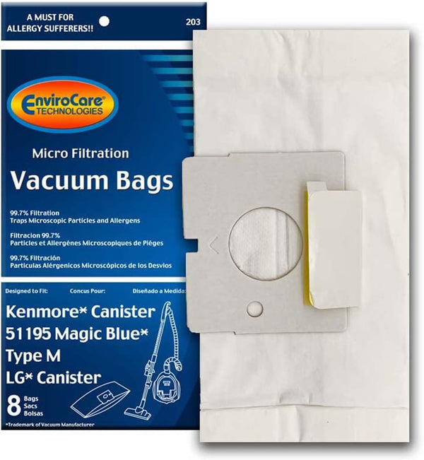 ENVIROCARE MICRO FILTRATION VACUUM CLEANER DUST BAGS FOR KENMORE 51195 MAGIC BLUE CANISTERS, PACK OF 8