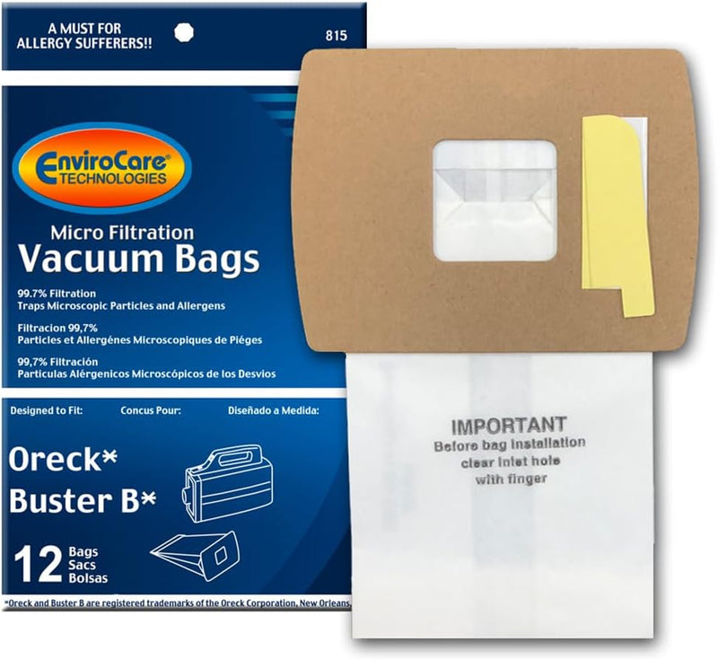 ENVIROCARE VACUUM BAGS MADE TO FIT ORECK SUPER-DELUXE COMPACT AND BUSTER B CANISTER VACUUMS, PACK OF 12
