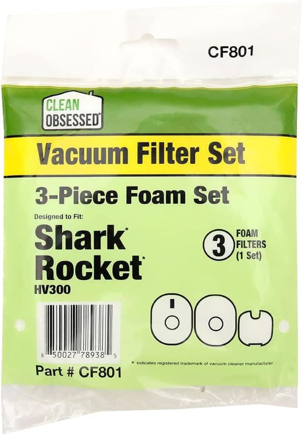 CLEAN OBSESSED REPLACEMENT FILTER SET FOR SHARK ROCKET HV300, 3 PC FOAM SET