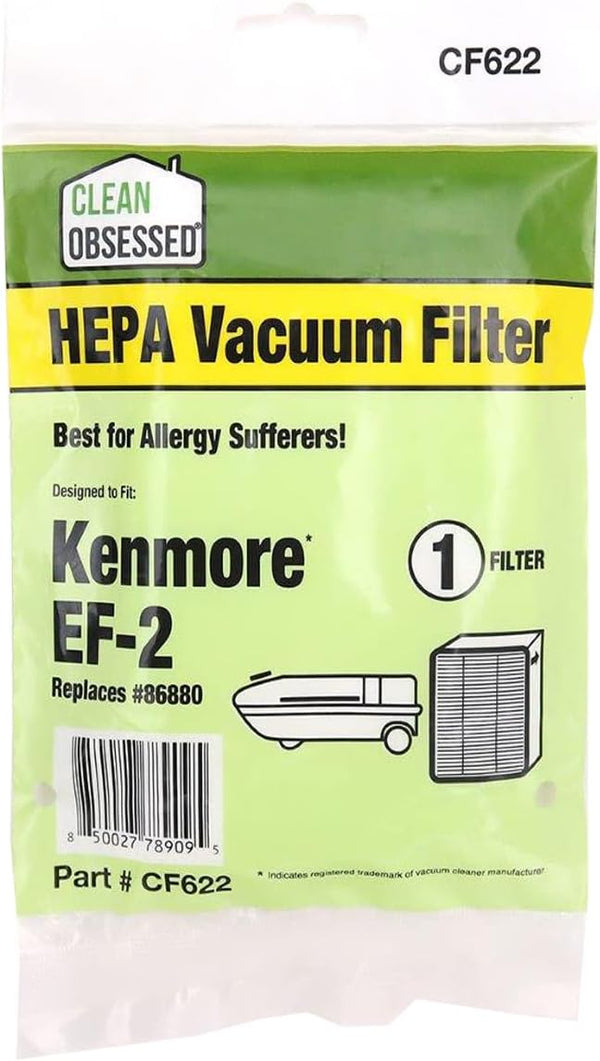 CLEAN OBSESSED REPLACEMENT HEPA VACUUM FILTERS FOR KENMORE EF-2, REPLACES 86880