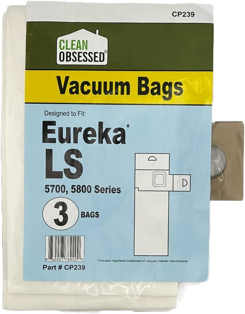 CLEAN OBSESSED REPLACEMENT FOR EUREKA TYPE LS 5700, 5800 SERIES MICRO PAPER BAGS, PACK OF 3