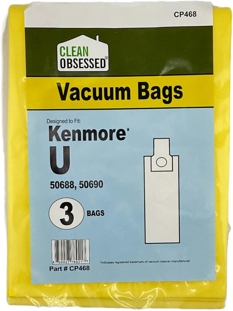 CLEAN OBSESSED REPLACEMENT FOR KENMORE 50688 50690 TYPE U MICRO PAPER BAGS, PACK OF 3