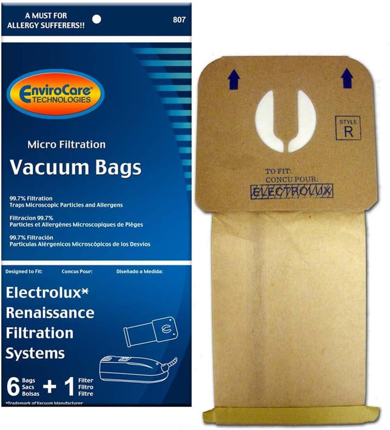 ENVIROCARE MICRO FILTRATION VACUUM CLEANER DUST BAGS FOR ELECTROLUX RENAISSANCE STYLE R CANISTERS, PACK OF 6