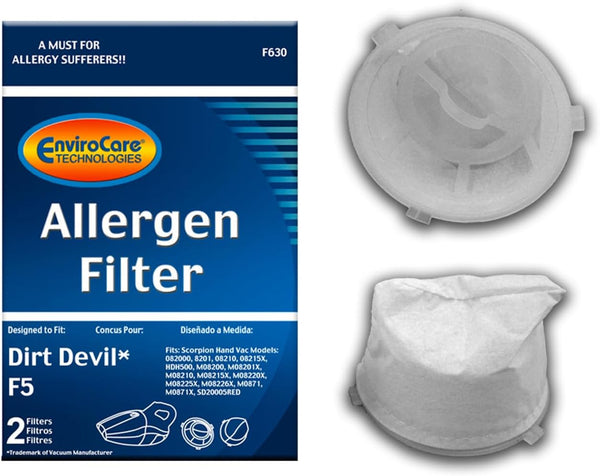ENVIROCARE PREMIUM VACUUM CLEANER FILTERS MADE TO FIT DIRT DEVIL F5, SCORPION HAND VACS MODELS 08200, 8201, 08210, 08215, 2 FILTERS