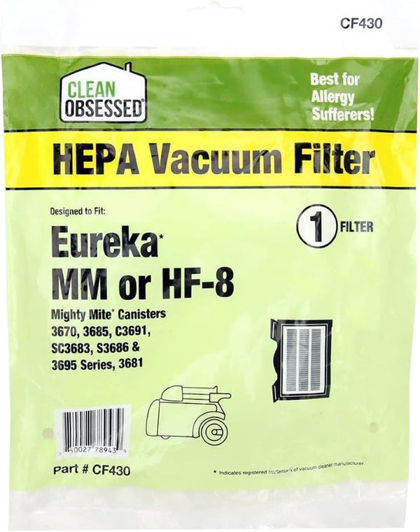 CLEAN OBSESSED REPLACEMENT HEPA VACUUM FILTER FOR EUREKA MM OR HF-8, MIGHTY MITE CANISTERS MODELS 3670, 3685, C3691, SC3683, S3686, 36595 & 3681