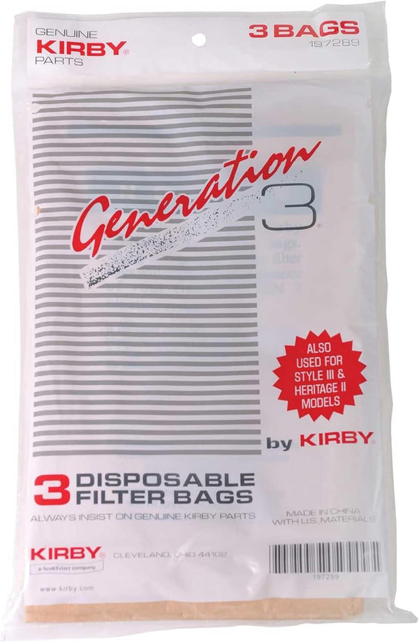 KIRBY GENERATION 3 G3 DISPOSABLE BROWN FILTER BAGS, PACK OF 3