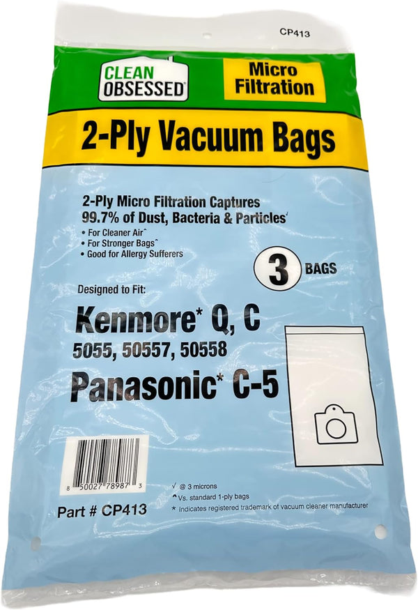 CLEAN OBSESSED REPLACEMENT FOR KENMORE TYPE C 5055, 50558 MICRO PAPER BAGS, PACK OF 3