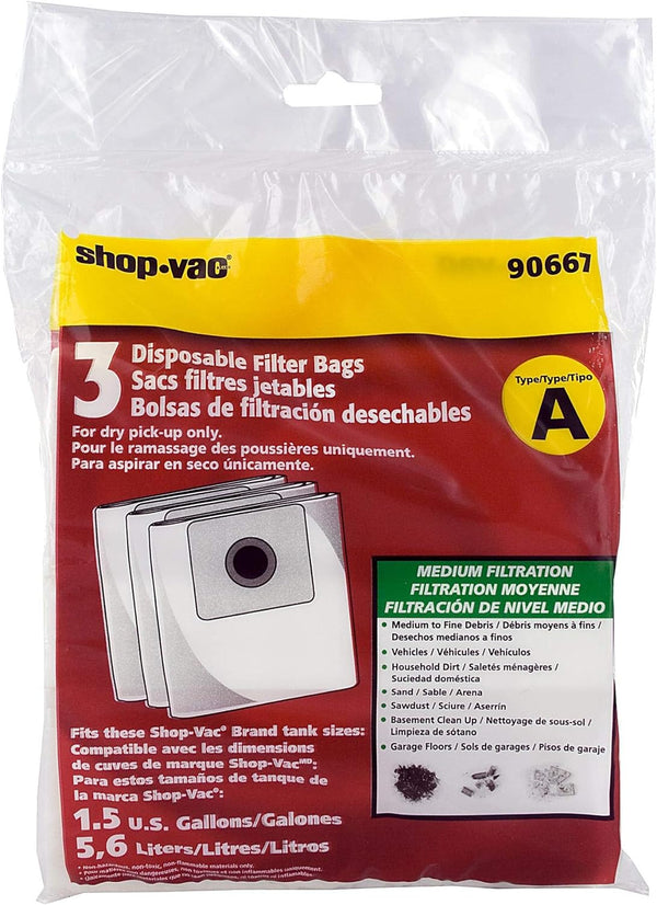 SHOP-VAC GENUINE 1.5 GALLON ALL AROUND VACUUM CLEANER BAGS, PACK OF 3