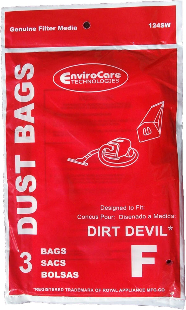 ENVIROCARE VACUUM CLEANER DUST BAGS MADE TO FIT ROYAL DIRT DEVIL CANISTERS TYPE F, PACK OF 3