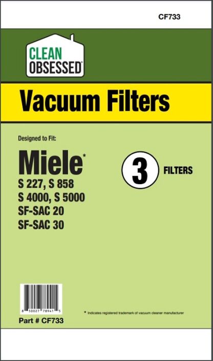 CLEAN OBSESSED REPLACEMENT VACUUM FILTER FOR MIELE S 227, S 858, S 4000, S 5000, SF-SAC 20/30, PACK OF 3