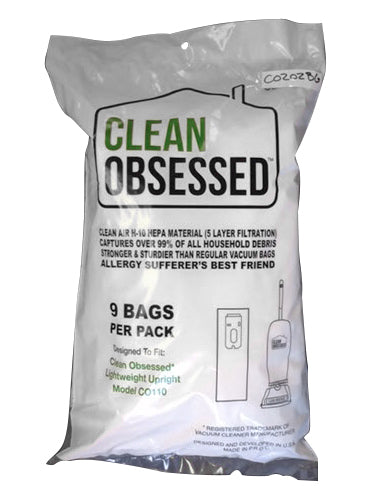 CLEAN OBSESSED CO202 COMMERCIAL CANISTER HEPA BAGS, PACK OF 9