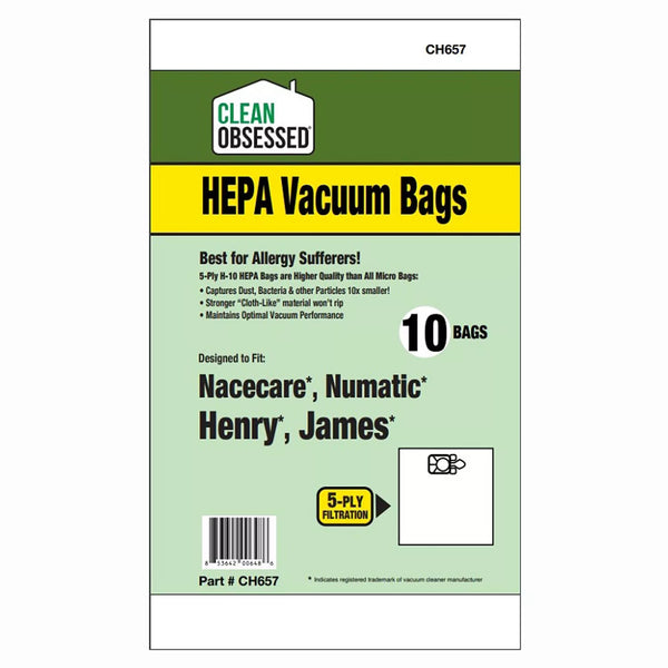 CLEAN OBSESSED NACECARE HENRY, JAMES HEPA BAGS, PACK OF 10